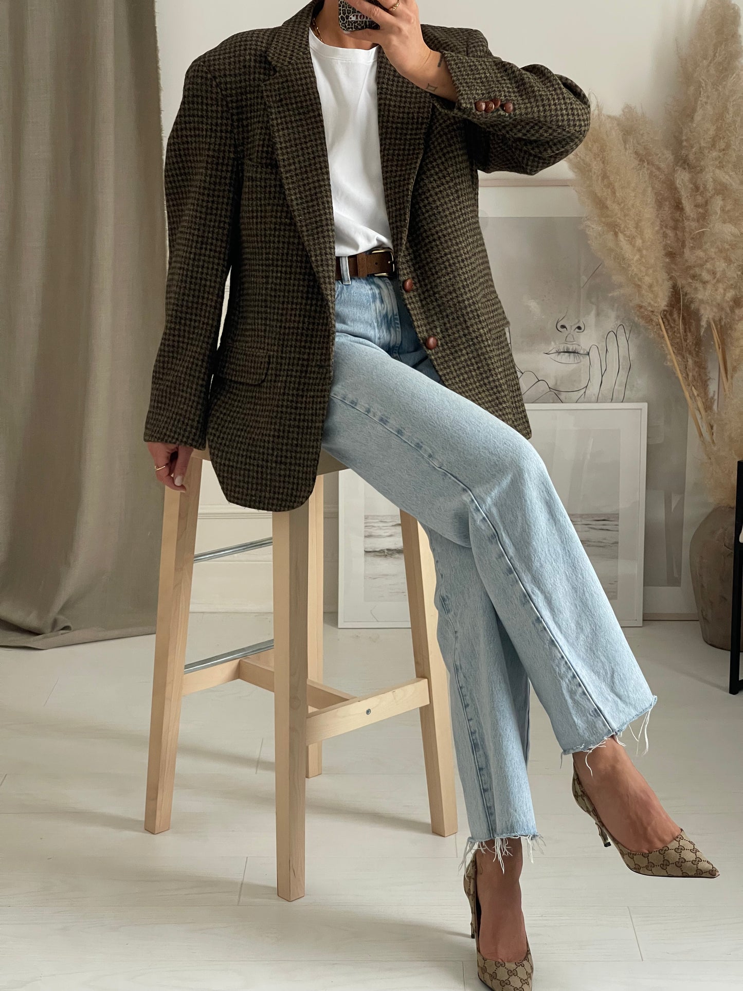 Green Houndstooth Tweed Blazer