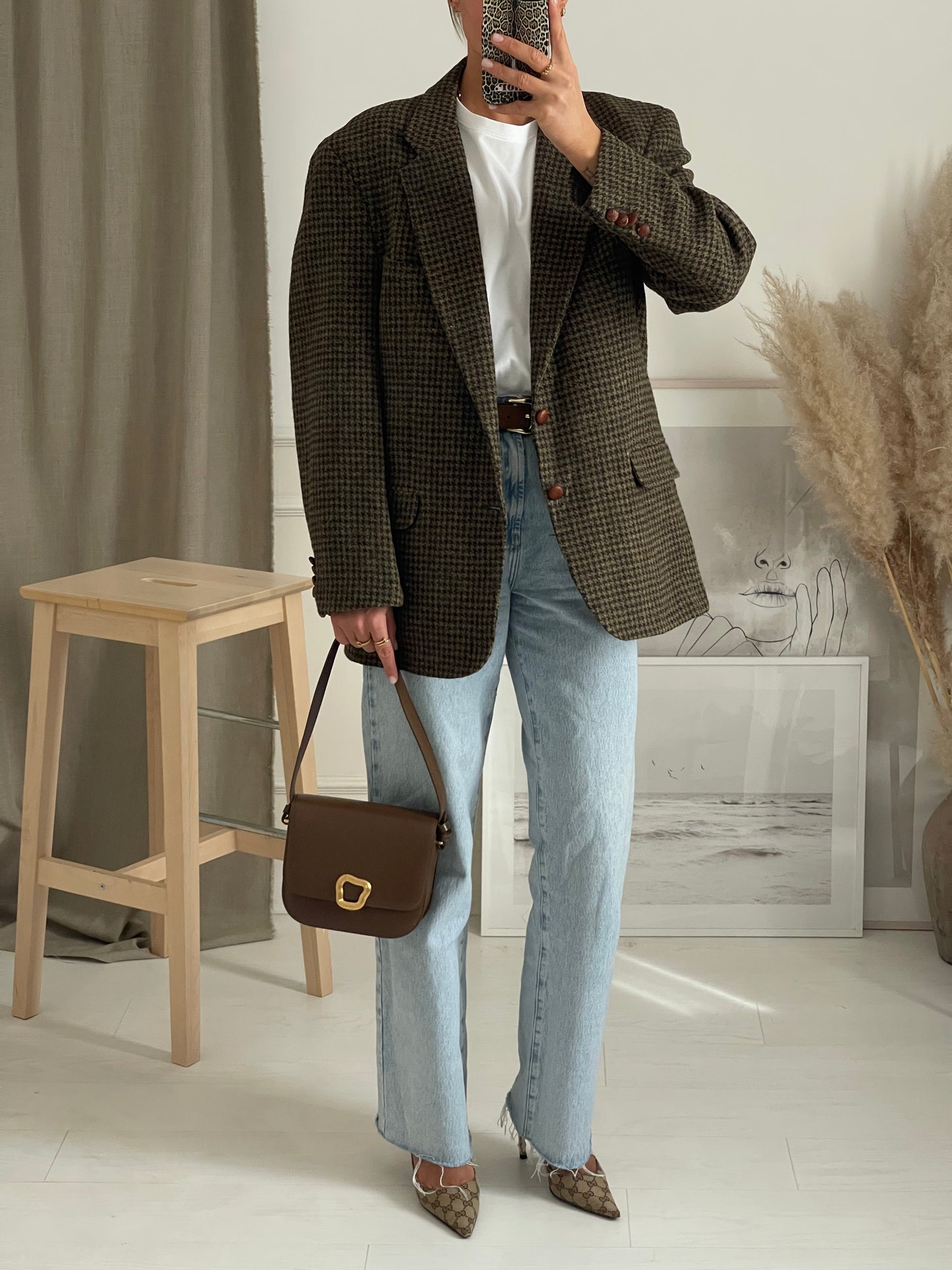 Green Houndstooth Tweed Blazer