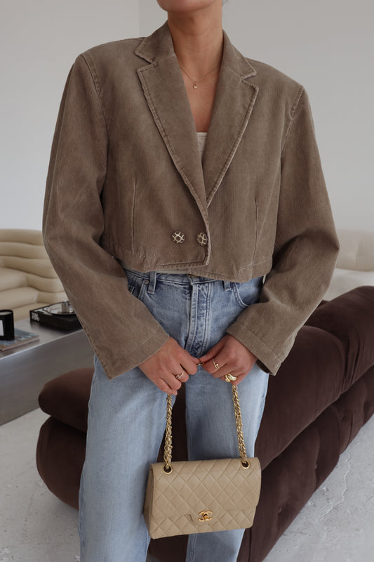 Cropped Corduroy Beige Blazer