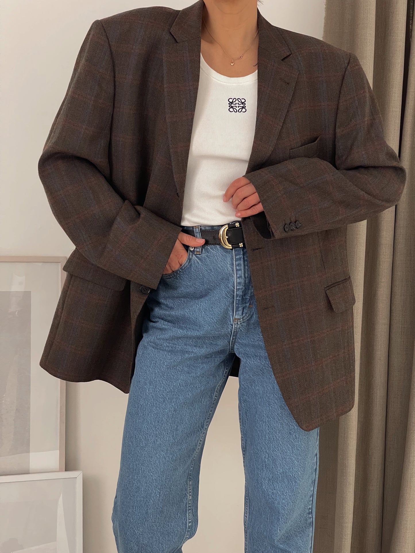 Oversized Brown Checked Blazer