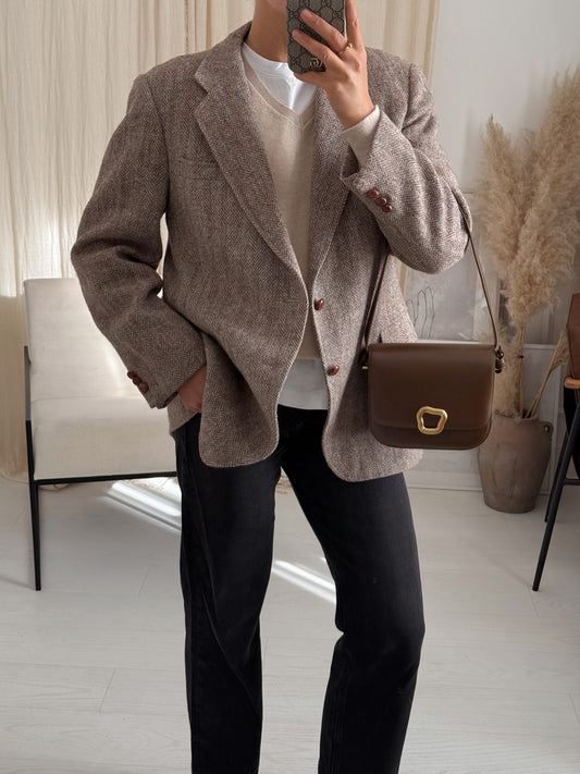 Vintage Beige Herringbone Blazer