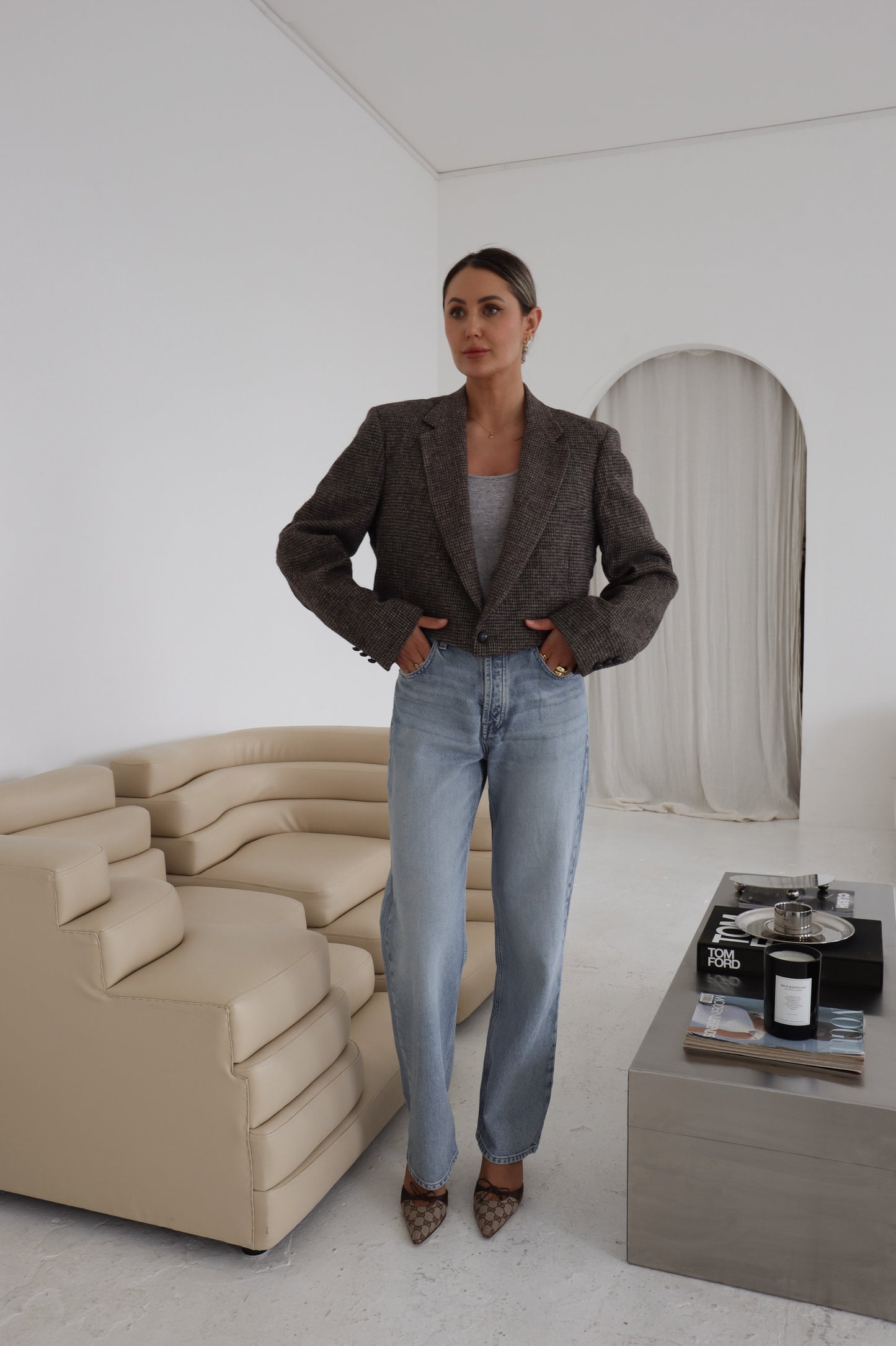 Cropped Wool Asymmetric Blazer