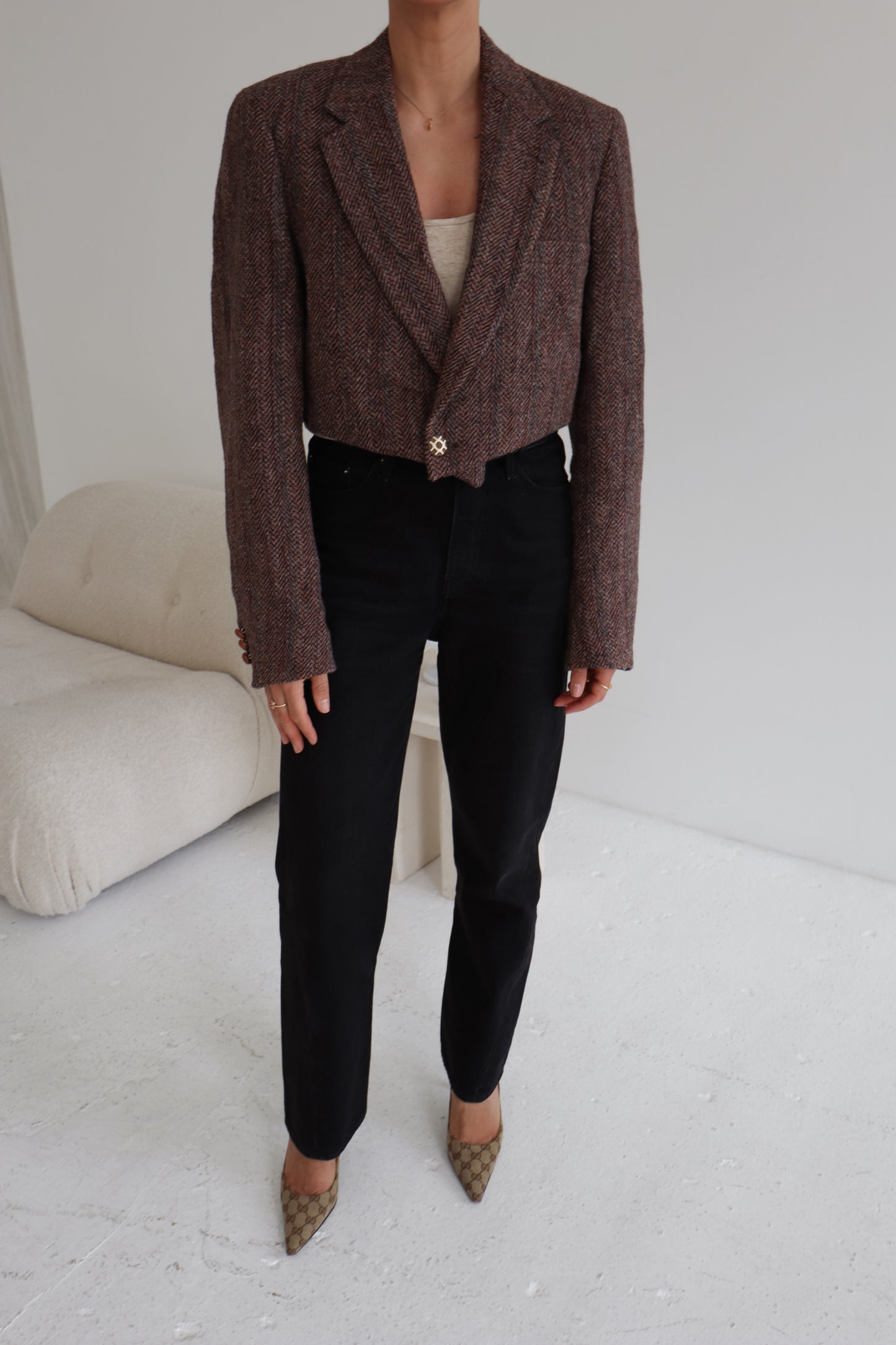 Cropped Tweed Asymmetric Blazer