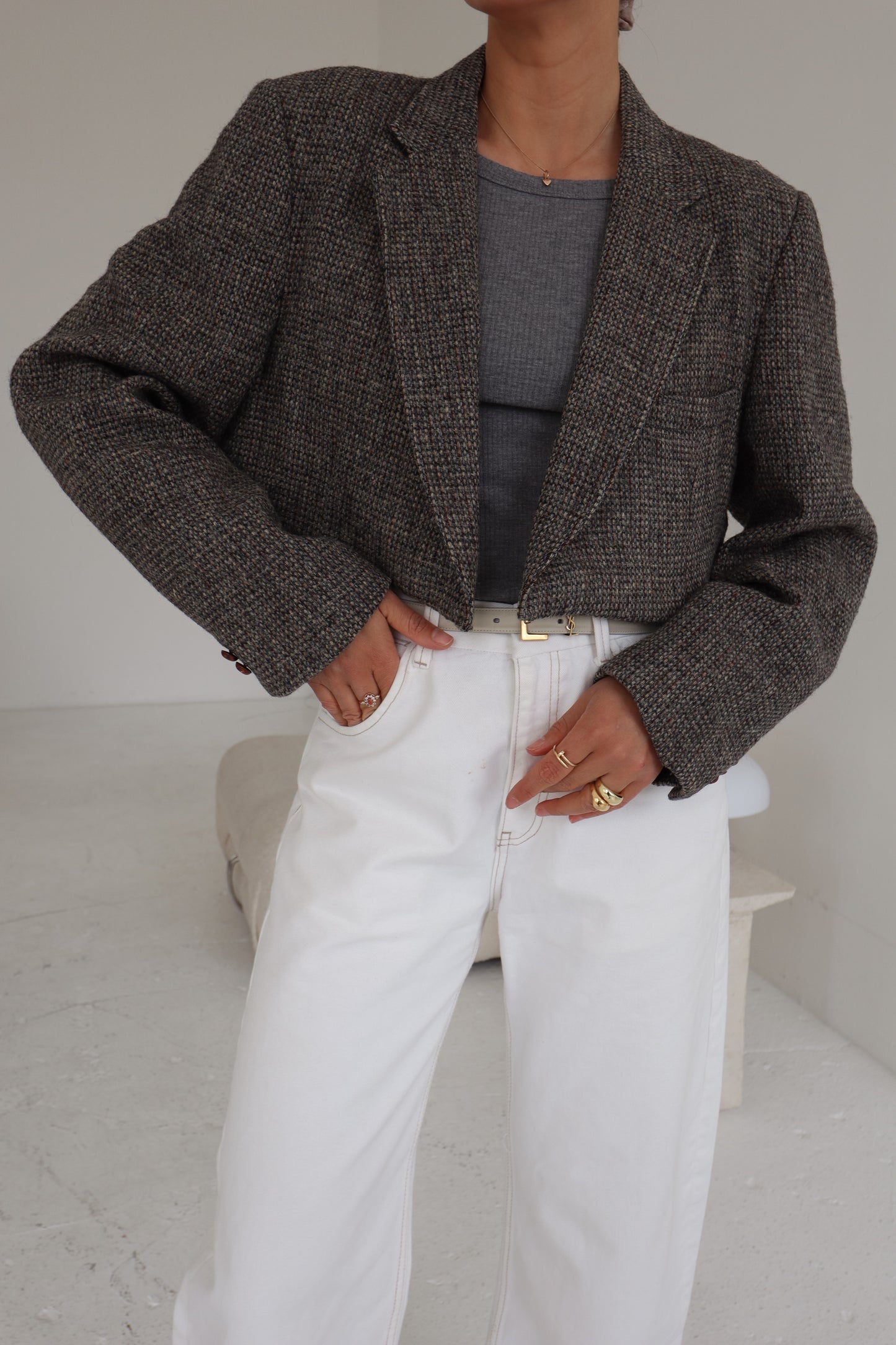 Cropped Slate-Grey Asymmetric Blazer