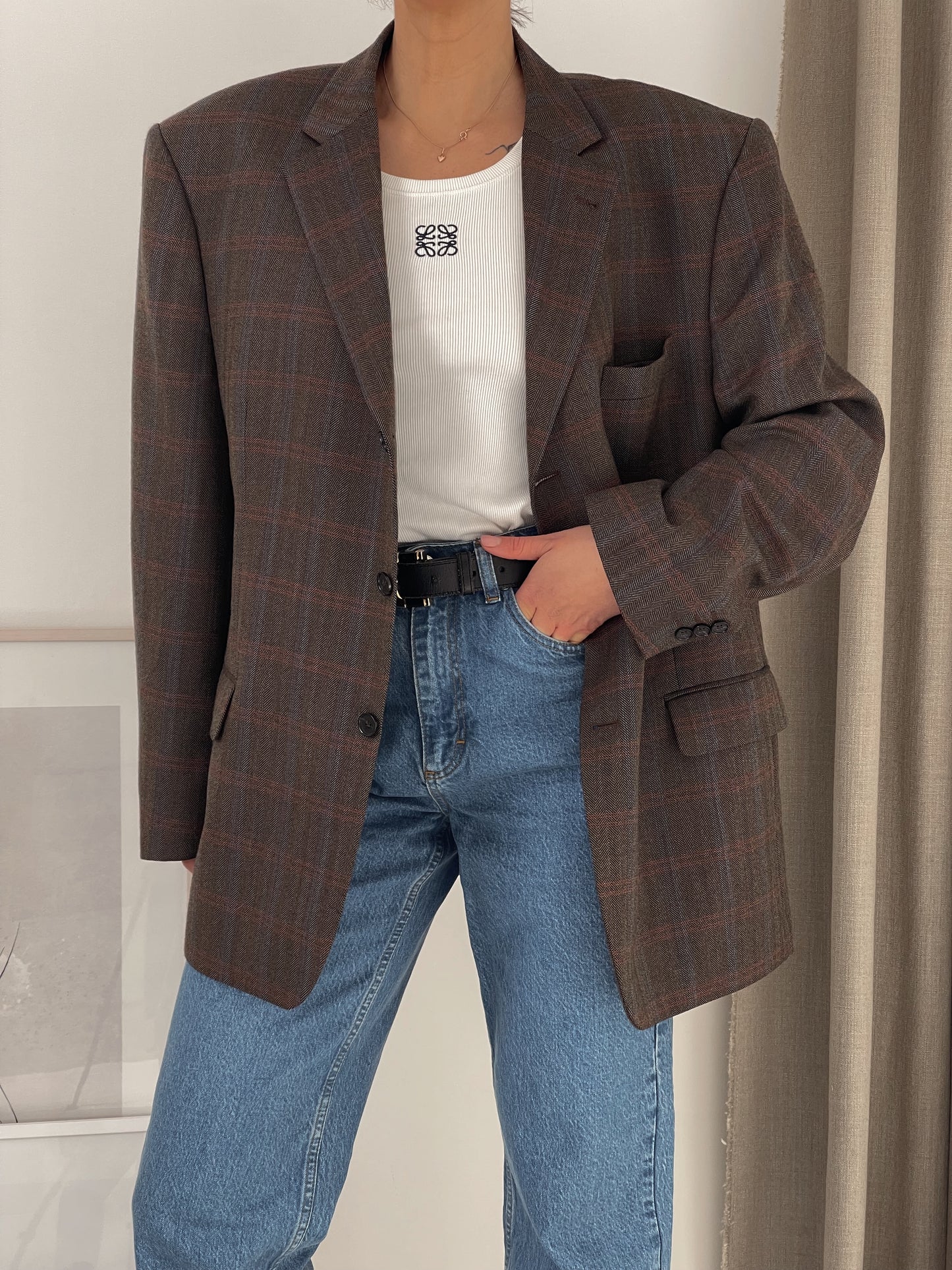 Oversized Brown Checked Blazer