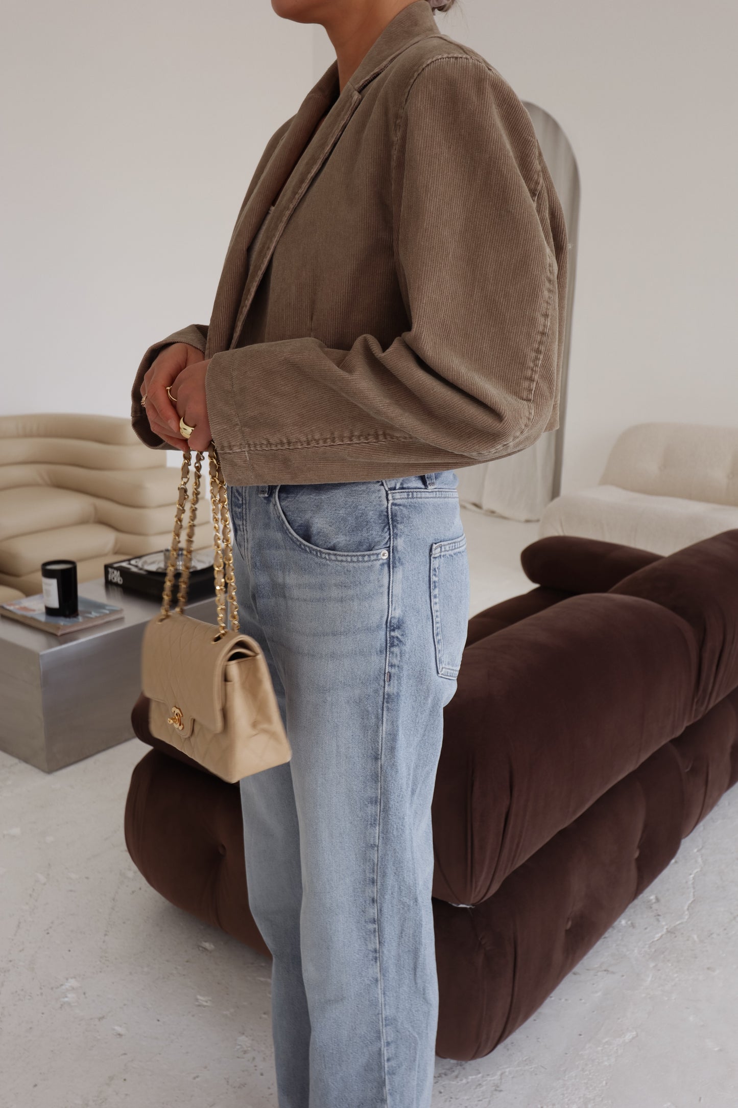 Cropped Corduroy Beige Blazer