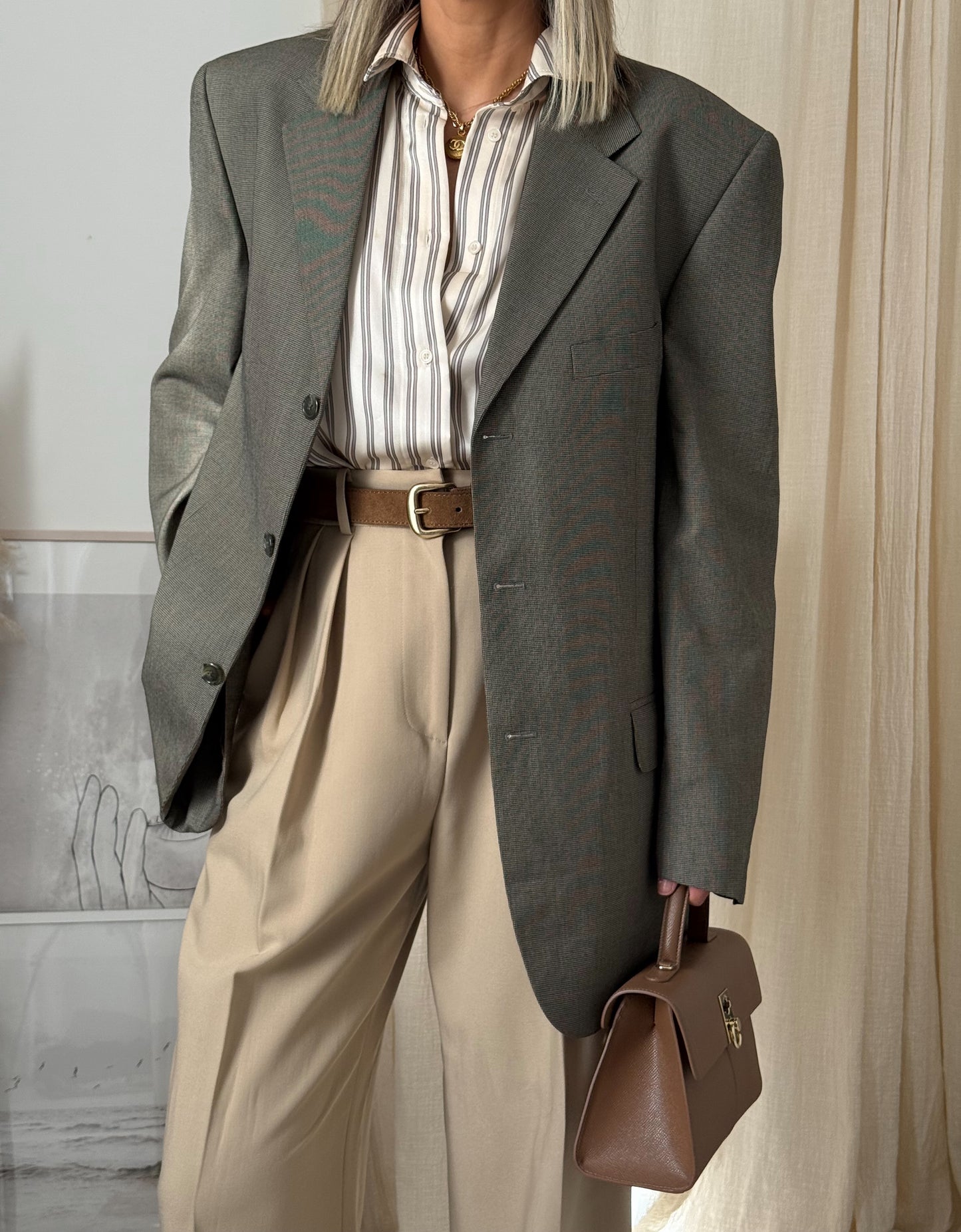 Oversized Vintage Khaki Wool Blazer