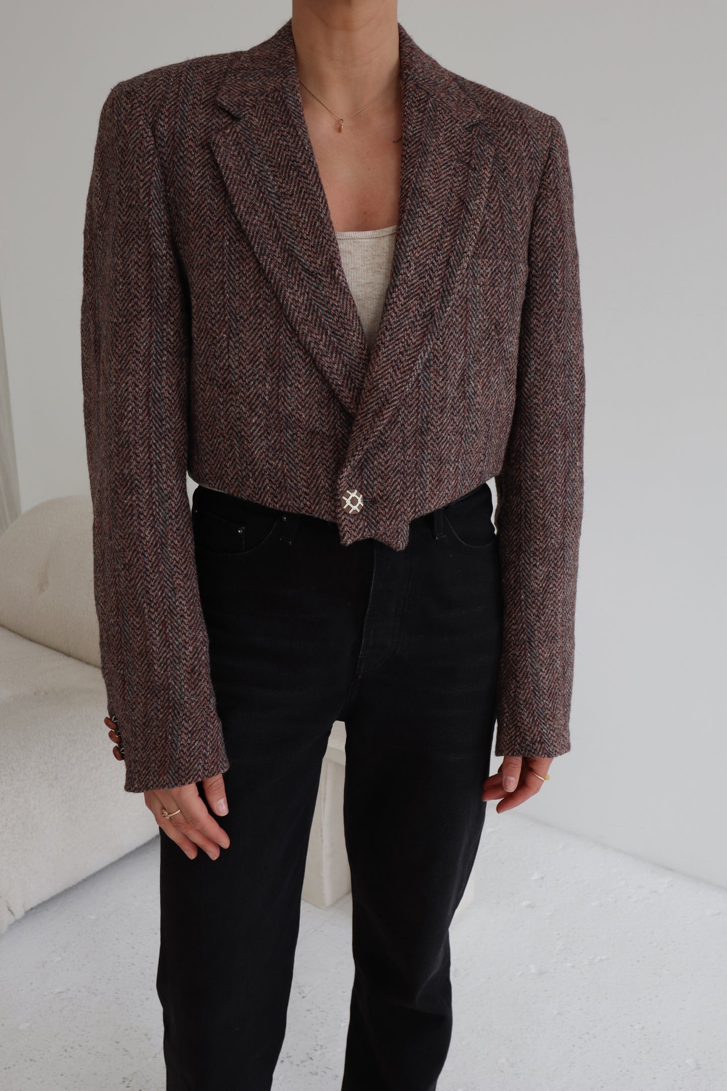 Cropped Tweed Asymmetric Blazer