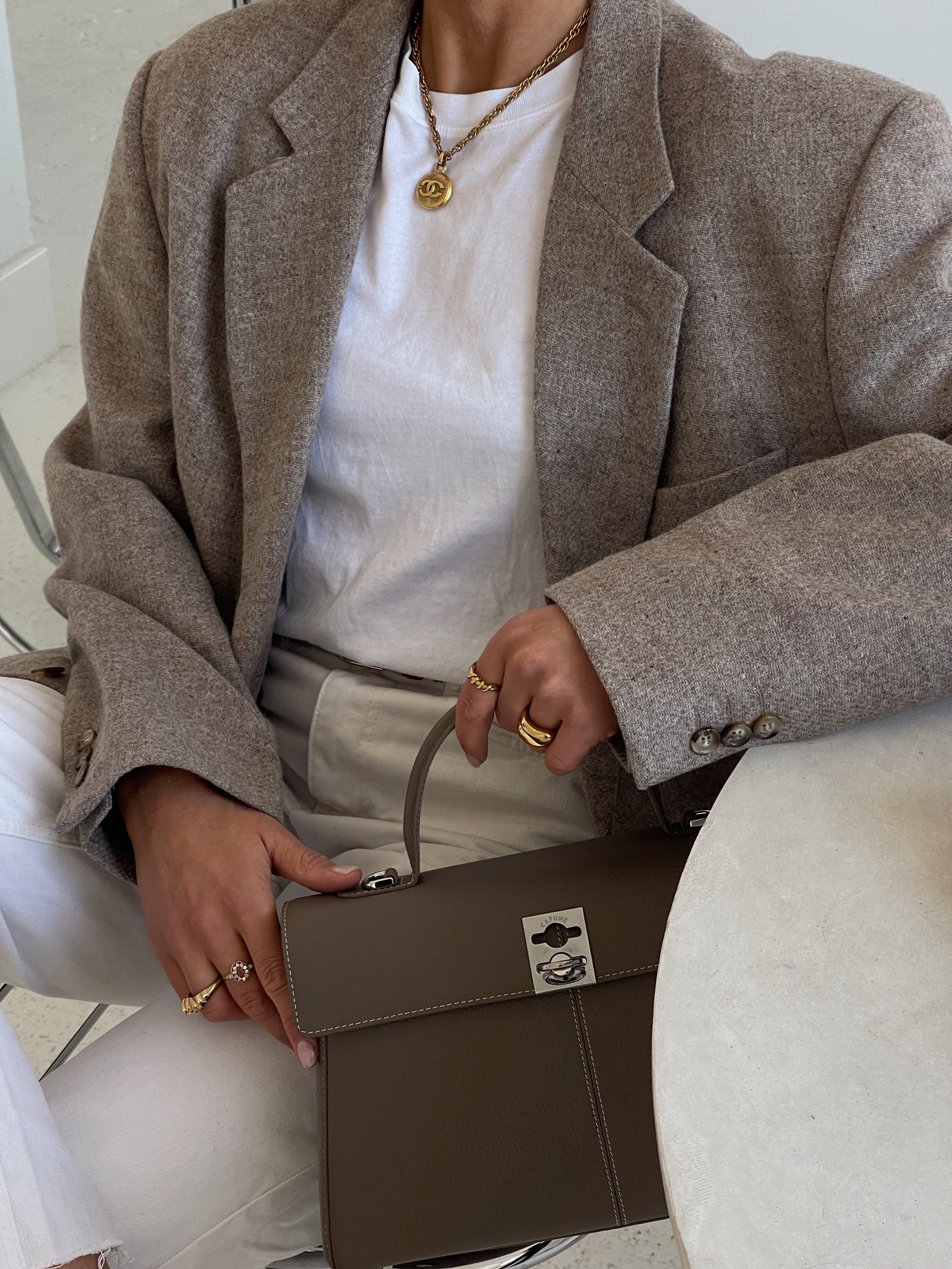 Mole/warm grey oversized wool blazer