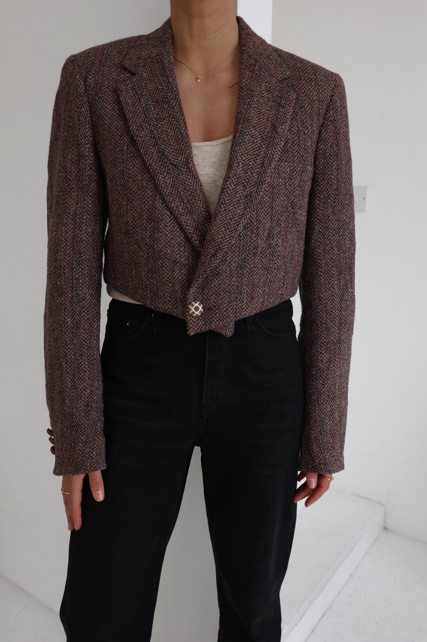 Cropped Tweed Asymmetric Blazer