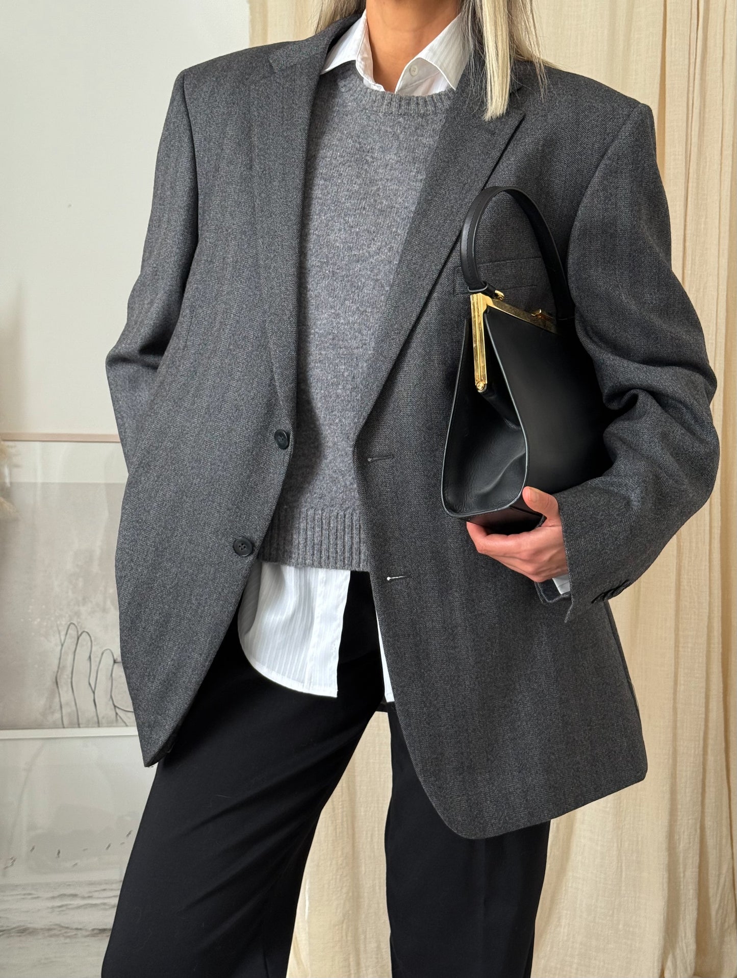 Vintage Oversized Light Grey Blazer