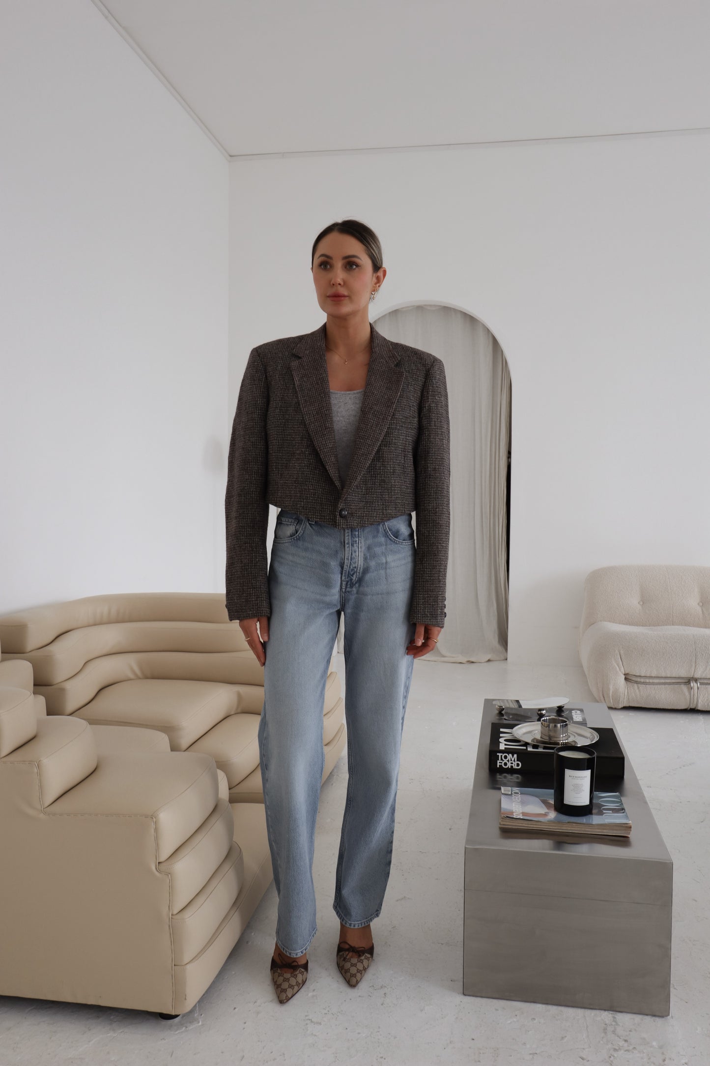 Cropped Wool Asymmetric Blazer