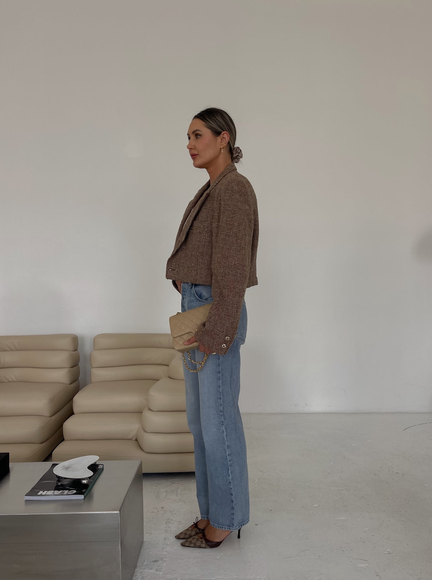 Cropped Beige Wool Blazer