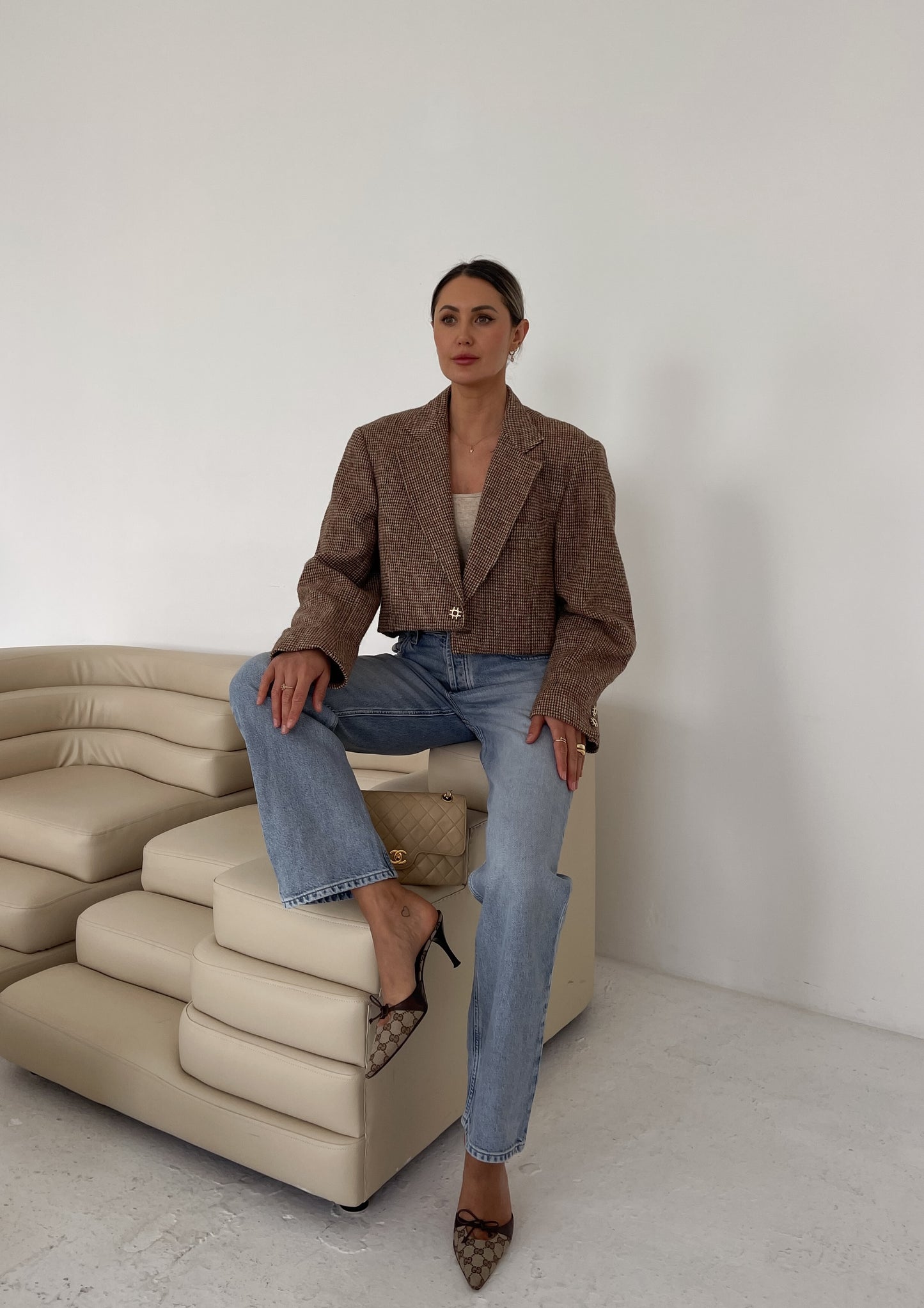 Cropped Beige Wool Blazer