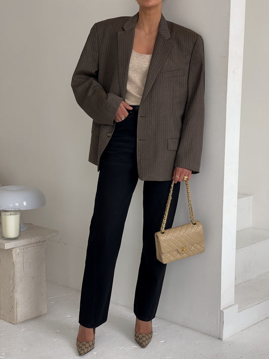 Oversized Brown Stripe Blazer