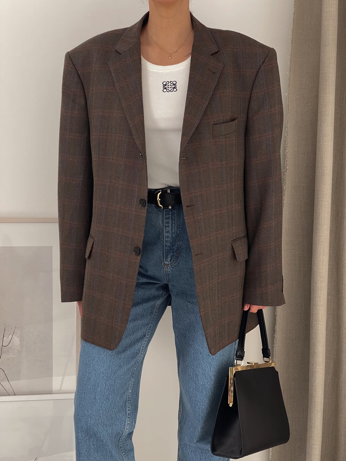 Oversized Brown Checked Blazer