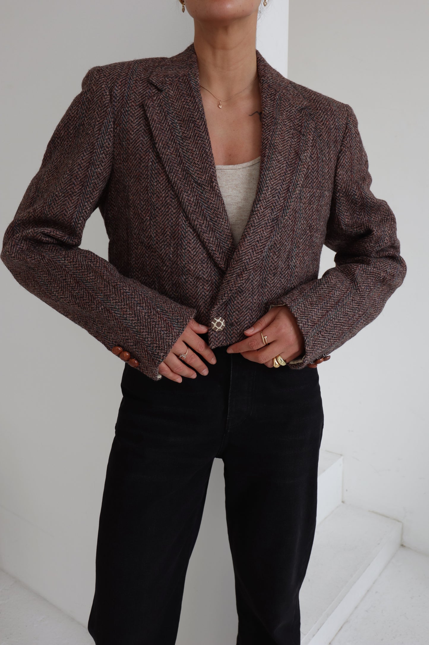 Cropped Tweed Asymmetric Blazer
