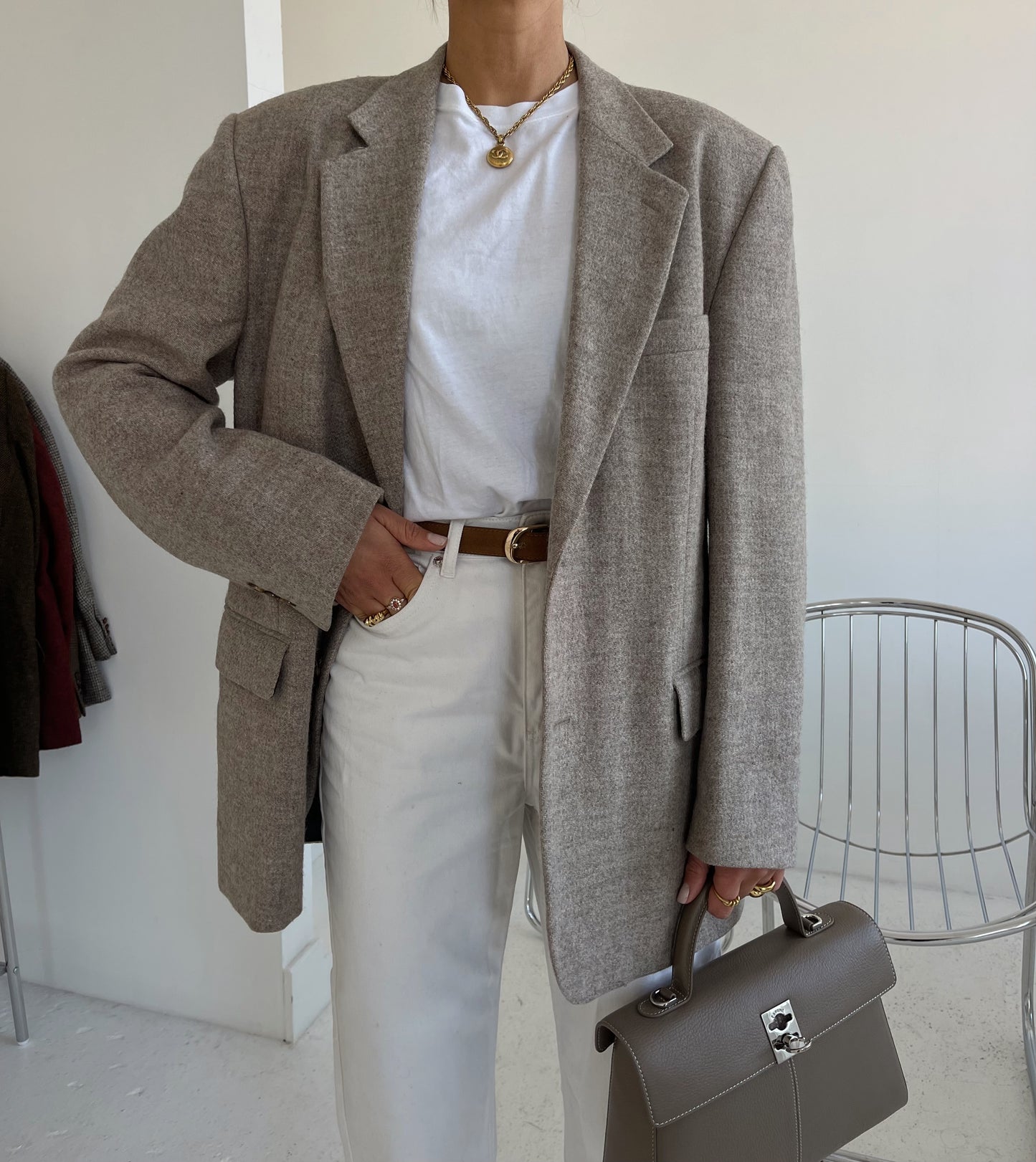 Mole/warm grey oversized wool blazer