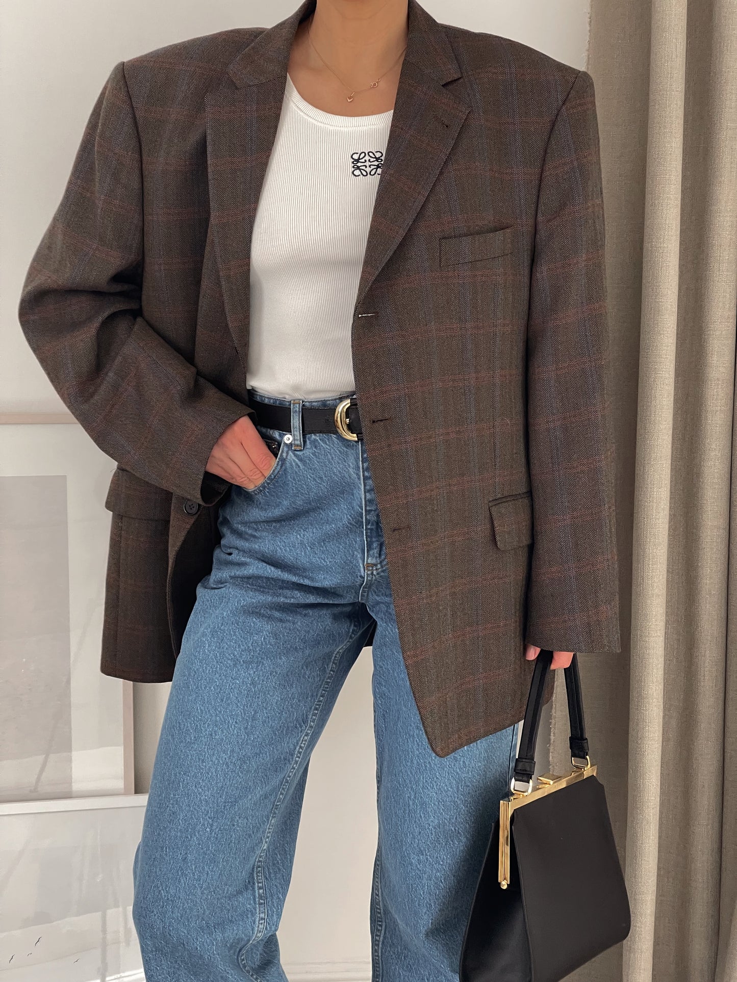 Oversized Brown Checked Blazer