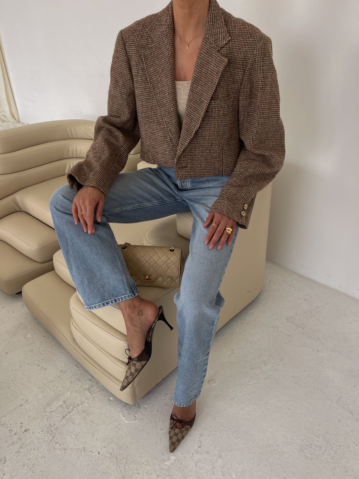 Cropped Beige Wool Blazer