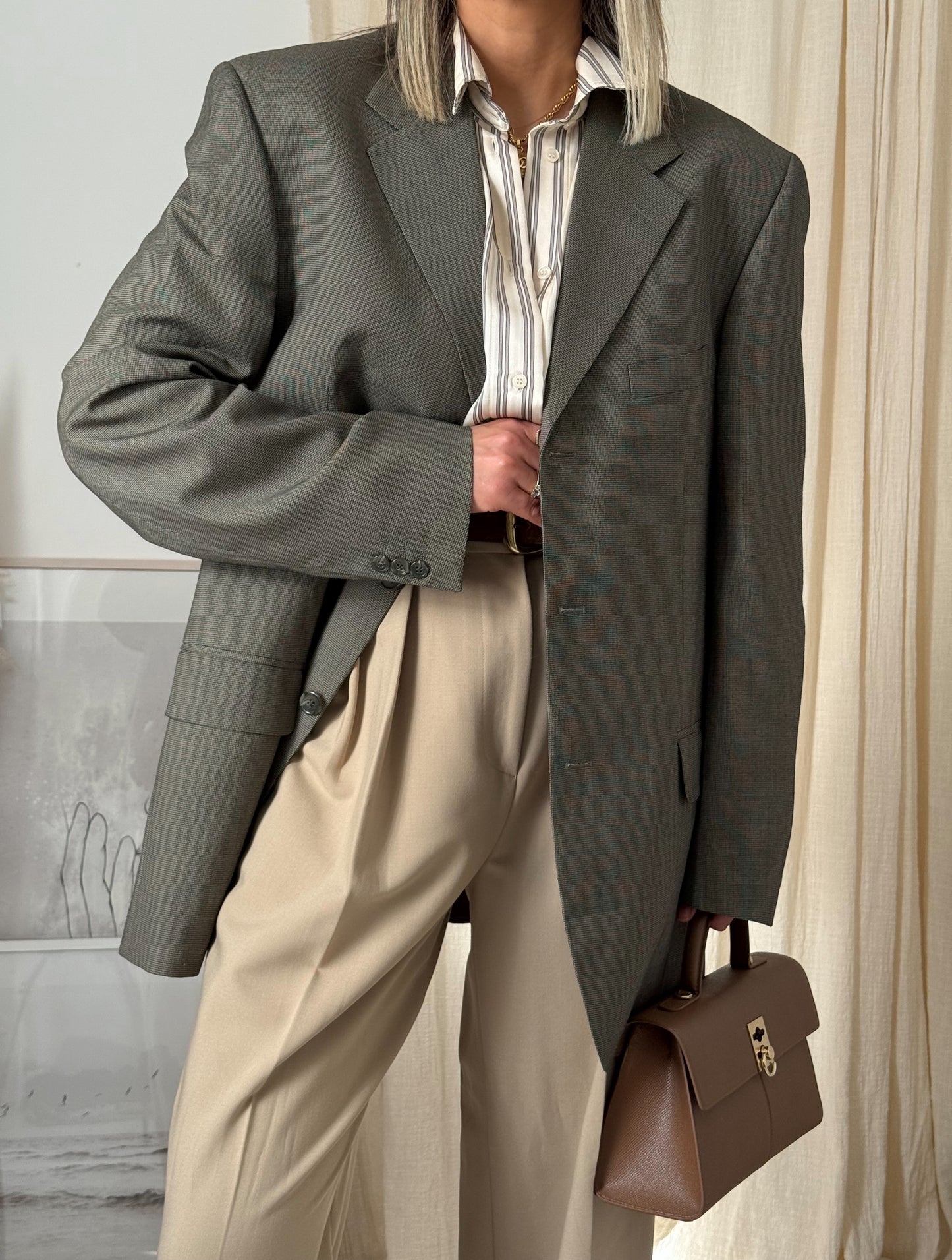 Oversized Vintage Khaki Wool Blazer