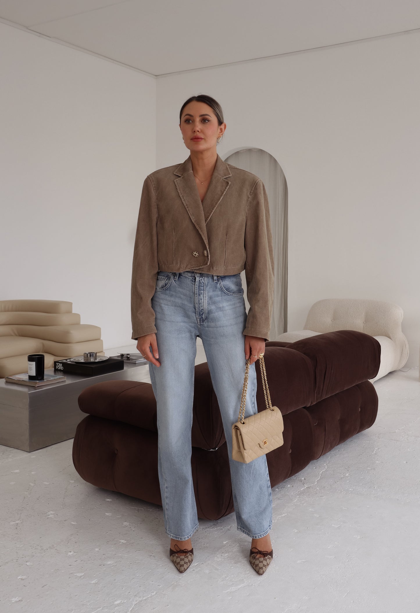 Cropped Corduroy Beige Blazer