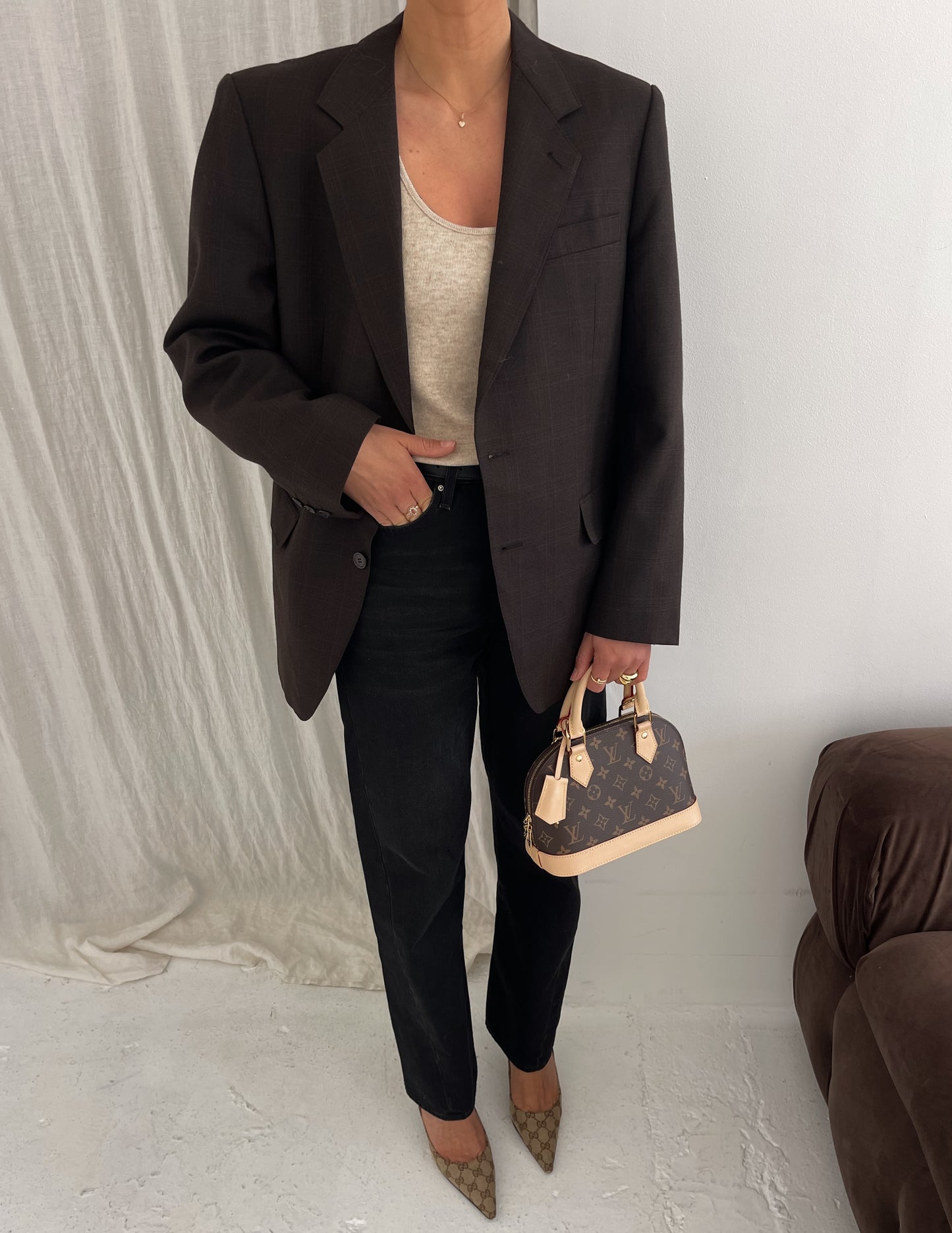 Dark Brown Checked Blazer