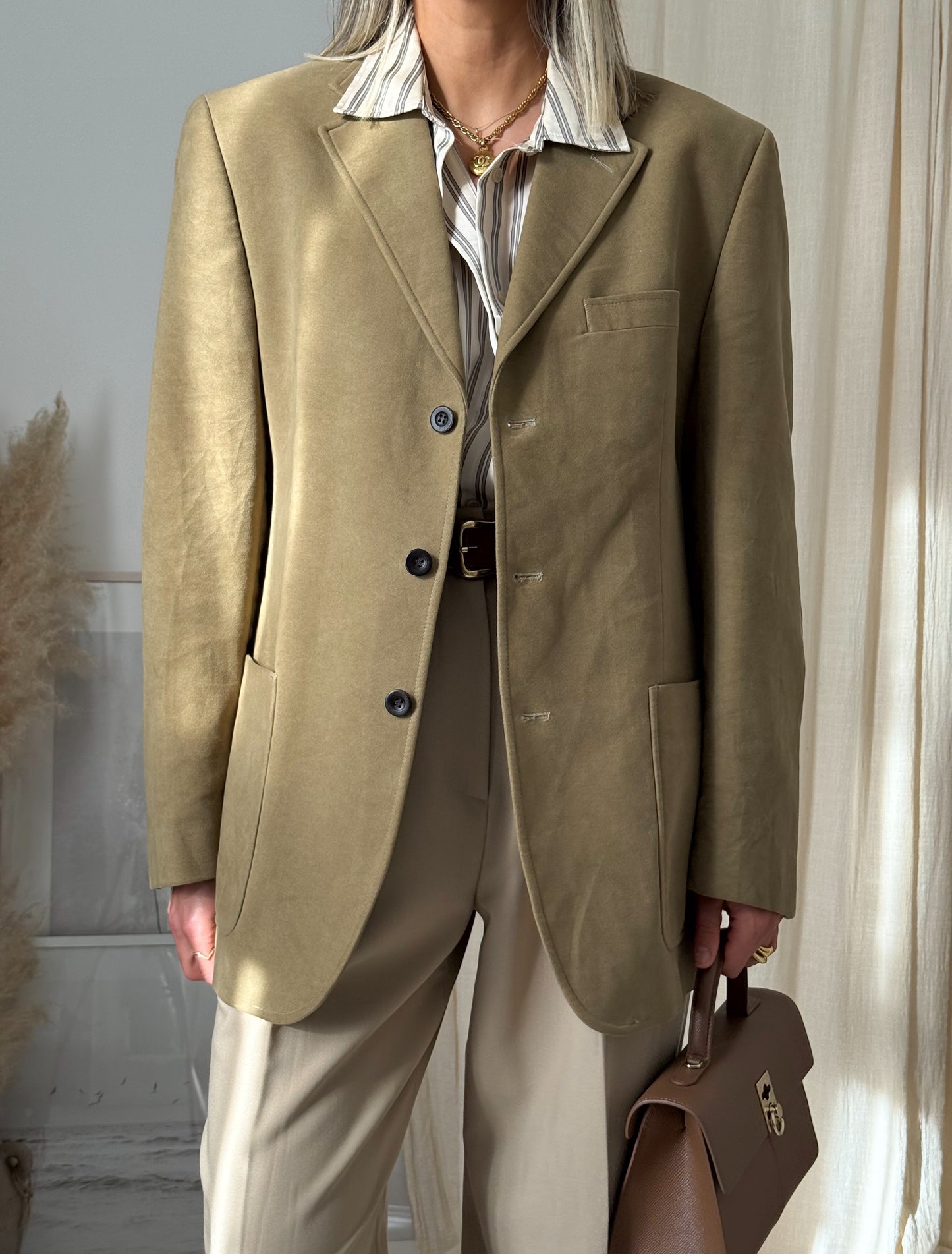 Vintage Velvety Khaki Blazer
