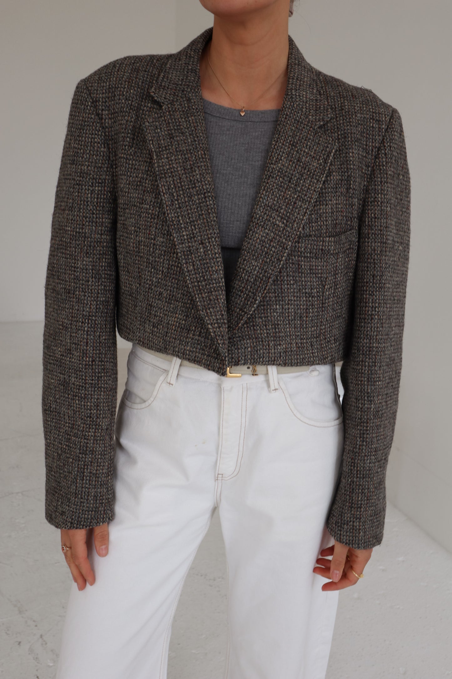 Cropped Slate-Grey Asymmetric Blazer