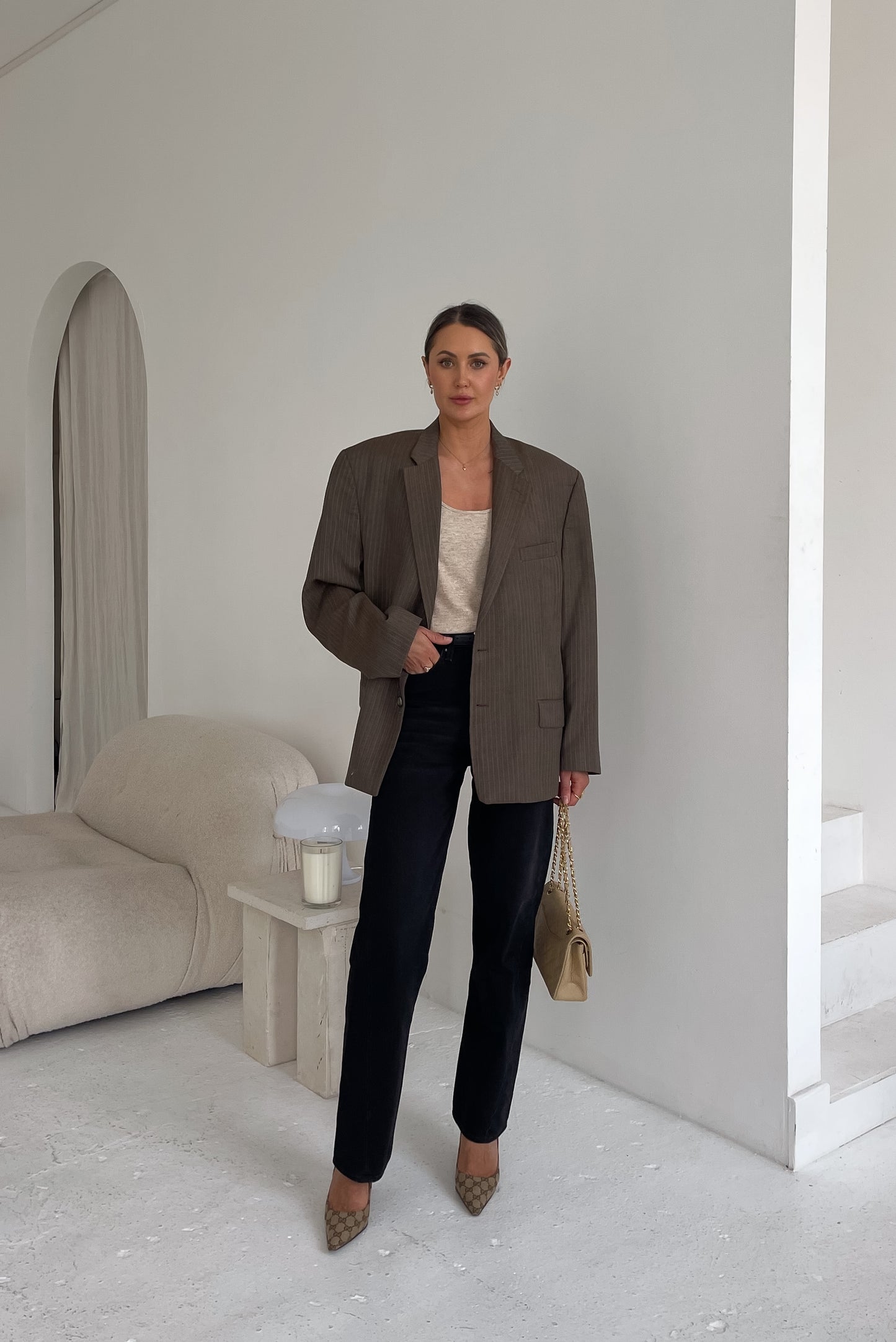 Oversized Brown Stripe Blazer