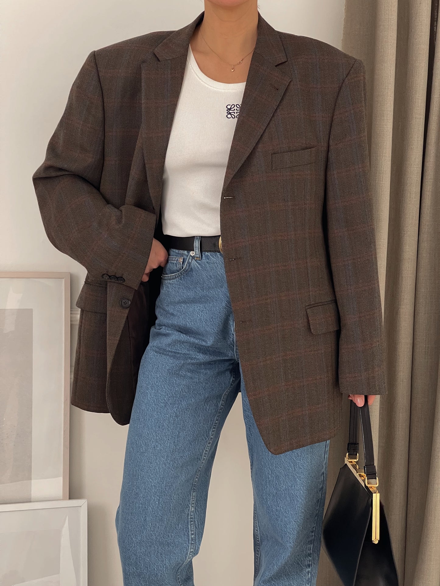 Oversized Brown Checked Blazer