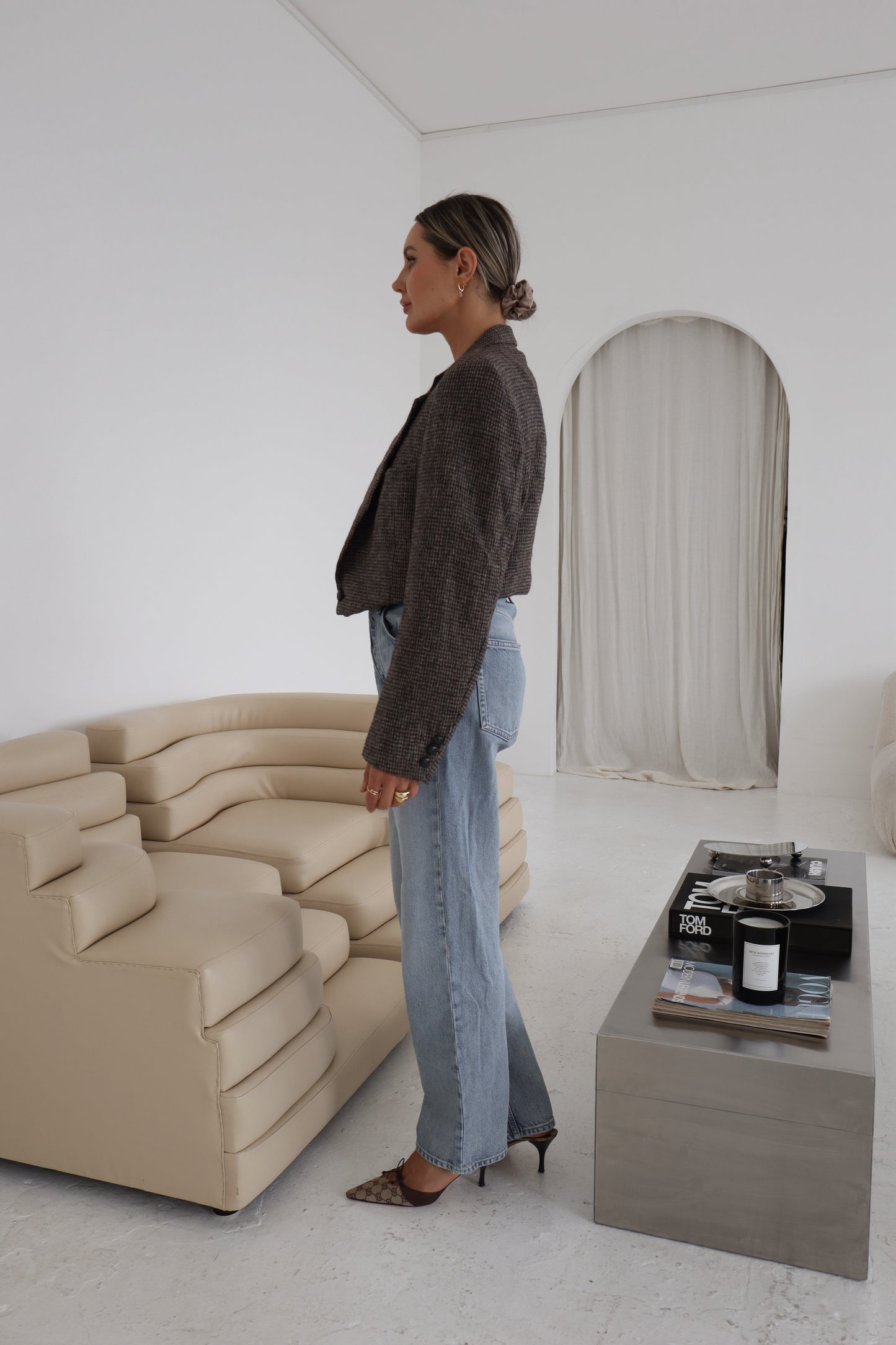 Cropped Wool Asymmetric Blazer