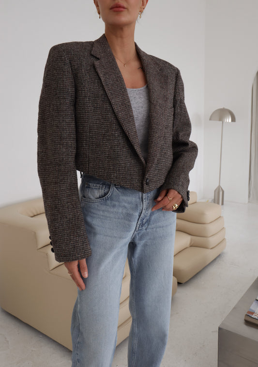 Cropped Wool Asymmetric Blazer