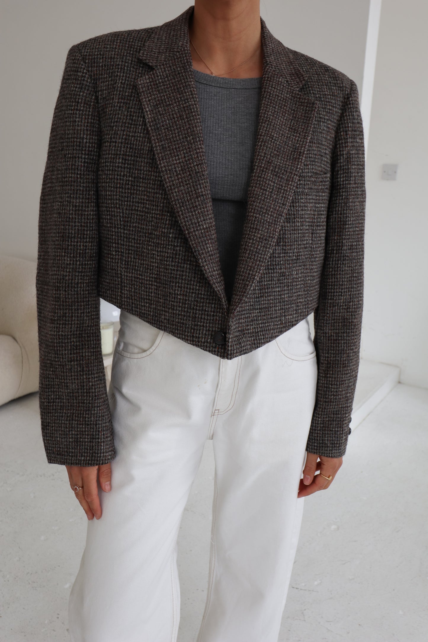 Cropped Wool Asymmetric Blazer