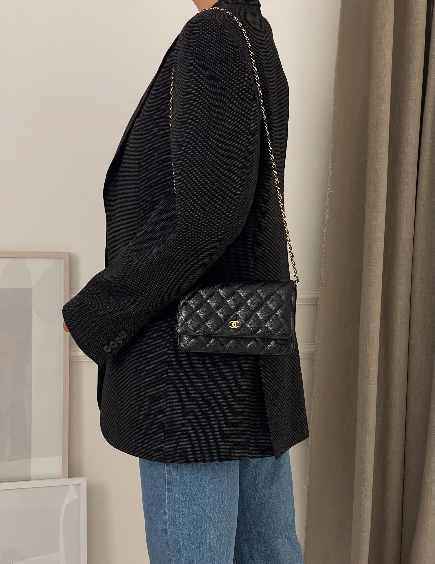 Oversized Dark Grey Patterned Blazer