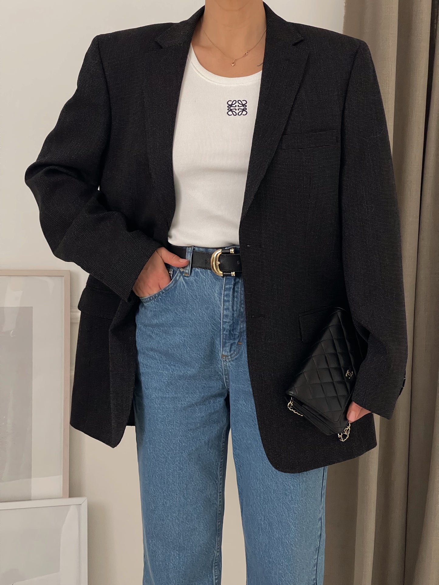 Oversized Dark Grey Patterned Blazer