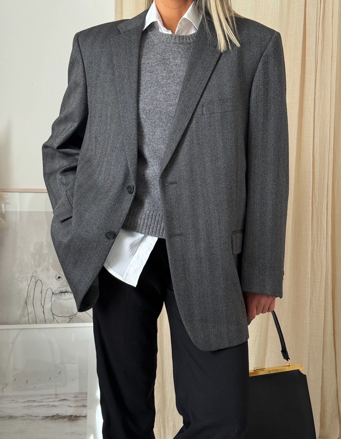 Vintage Oversized Light Grey Blazer