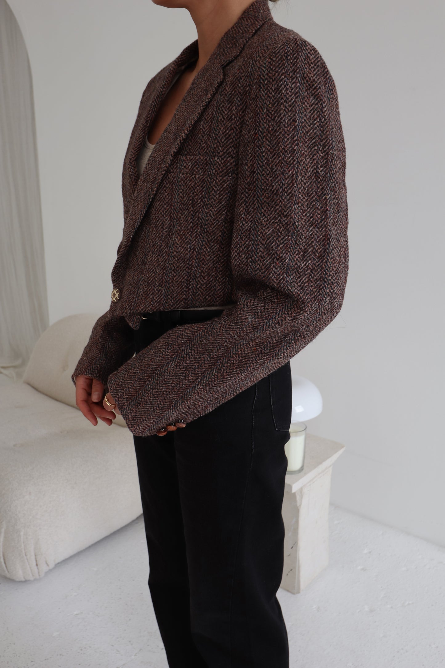 Cropped Tweed Asymmetric Blazer