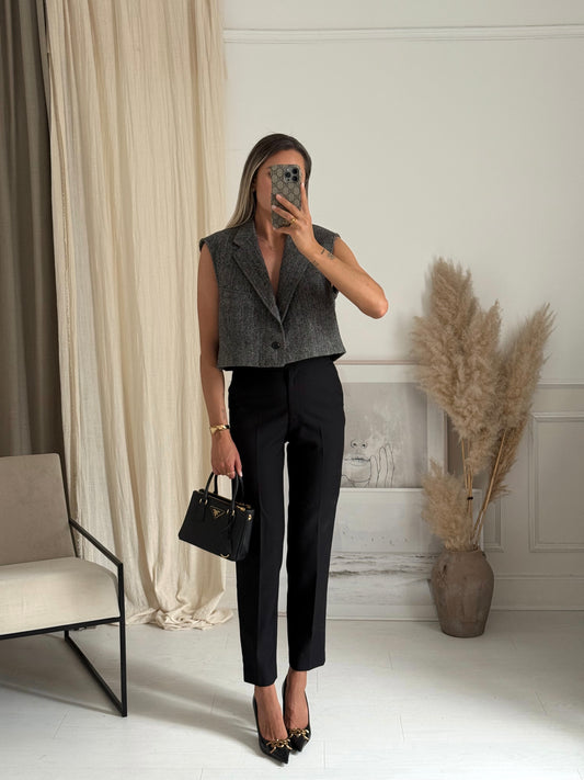 Cropped Grey Herringbone Waistcoat