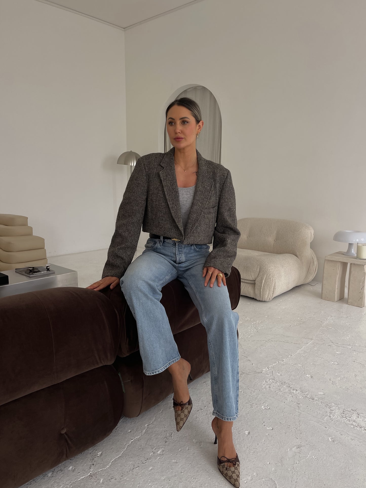 Cropped Slate-Grey Asymmetric Blazer