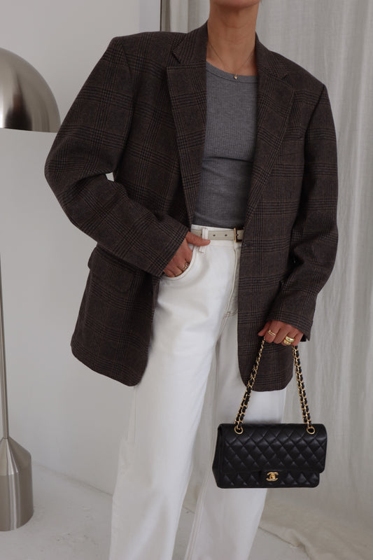 Oversized Check Camel Hair Blazer