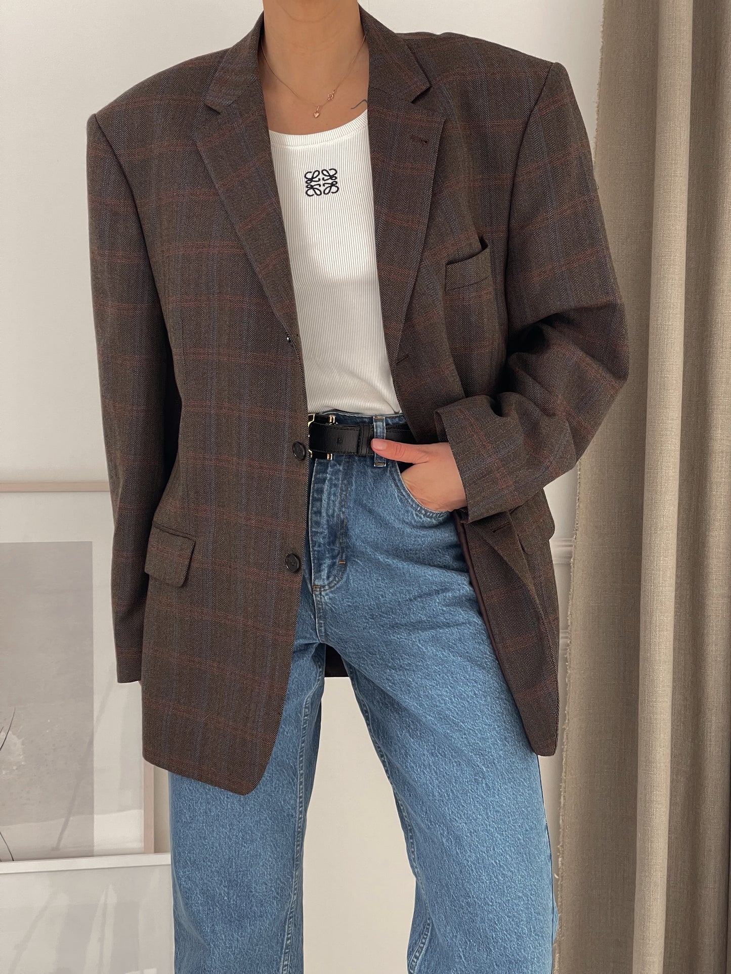 Oversized Brown Checked Blazer
