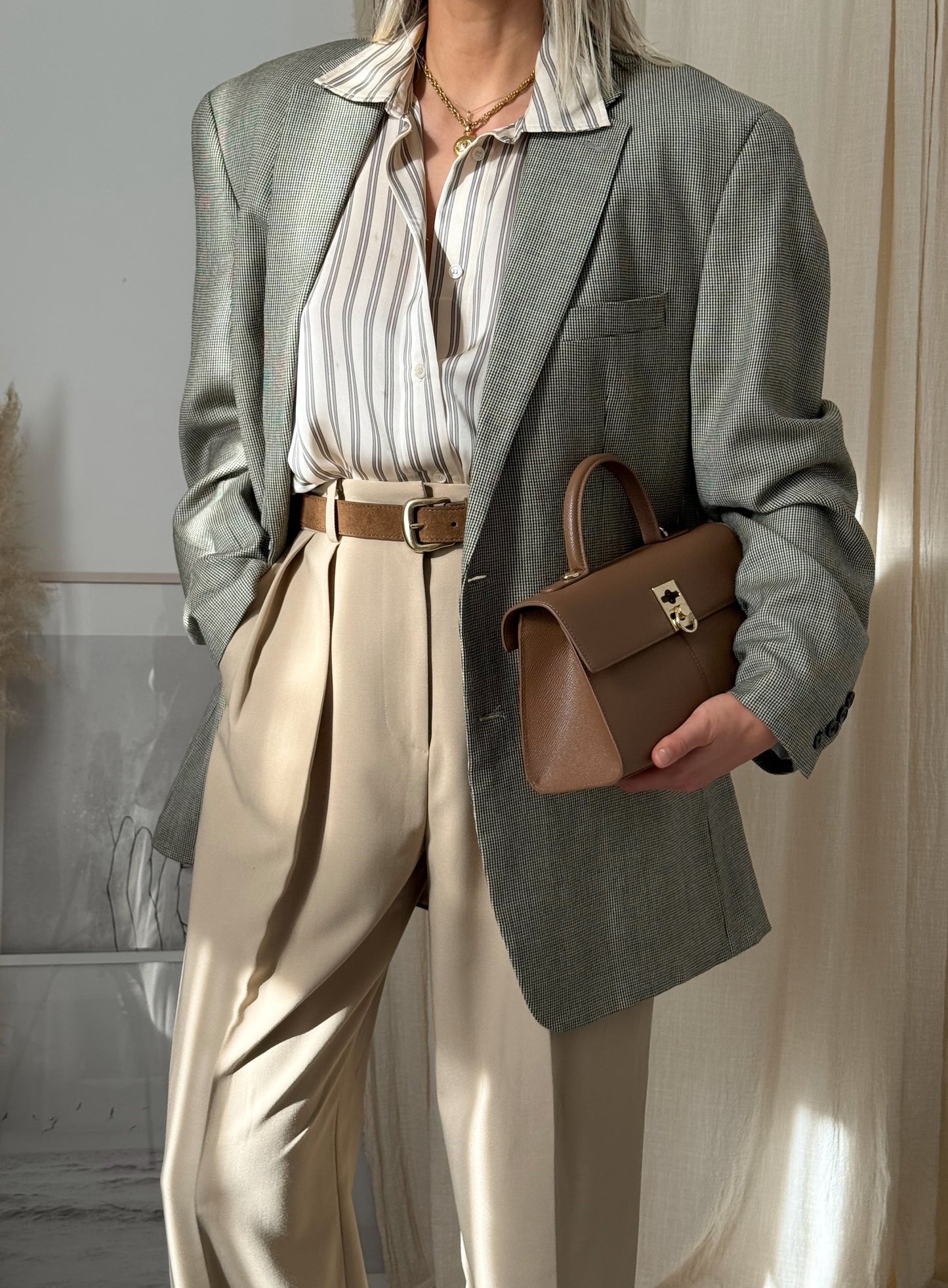 Oversized Vintage Micro Houndstooth Blazer