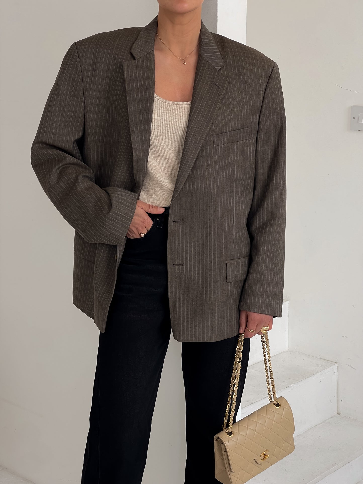 Oversized Brown Stripe Blazer