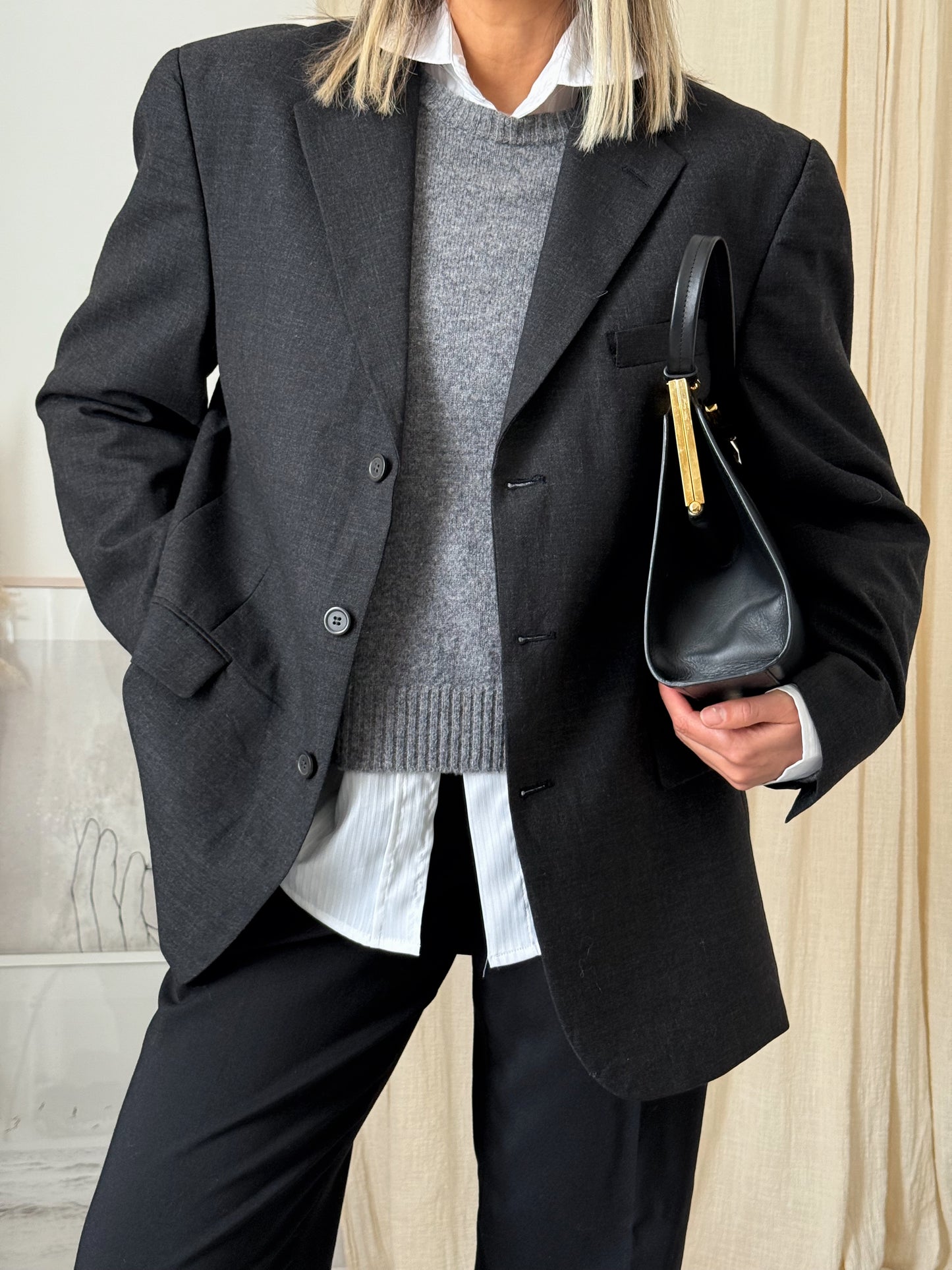Vintage Dark Grey Oversized Blazer